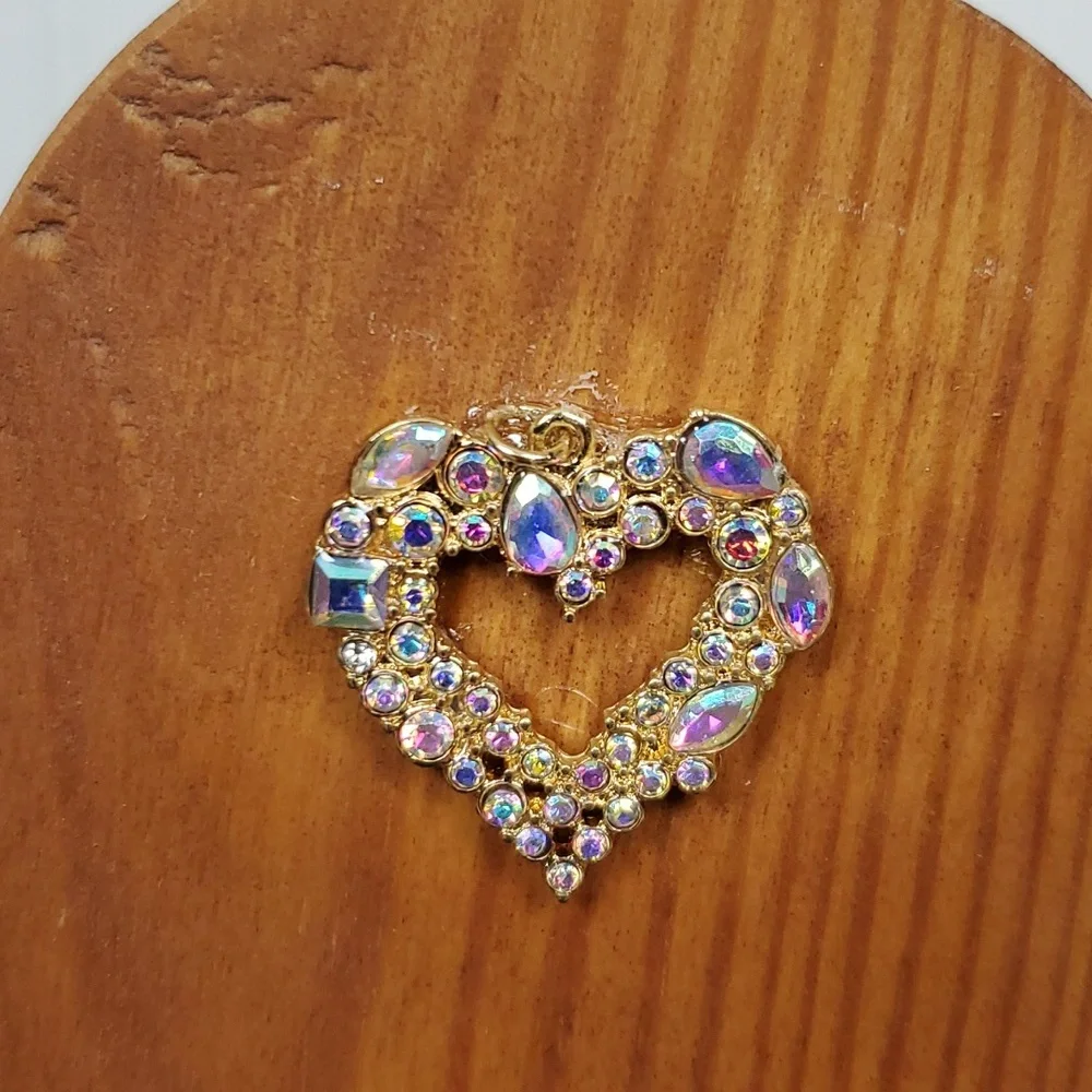 Iridescent Rhinestone Metal Heart Wood Key/Stationary Holder
